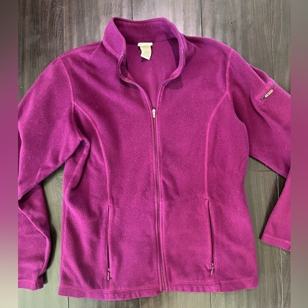 LL Bean Magenta Color Zip Up Collared Fleece Size Small
